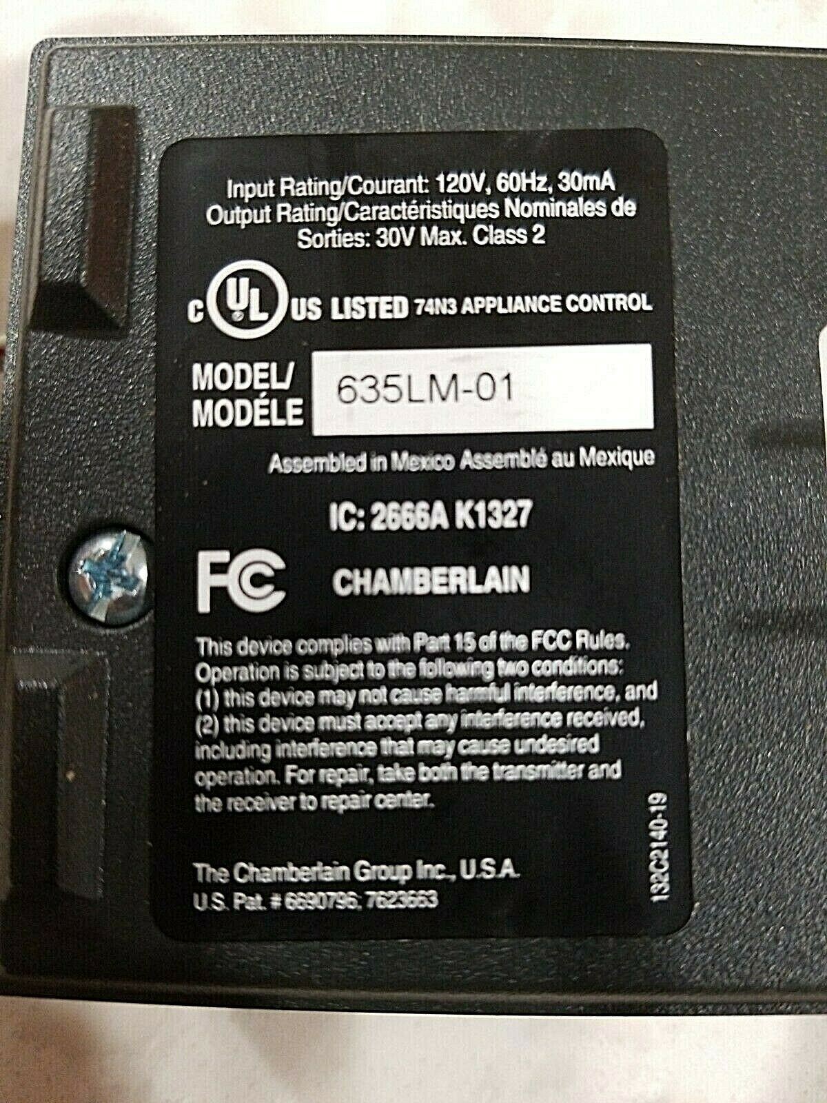 Liftmaster 635LM Genuine Security+ Plug In External Receiver Red Learn Button