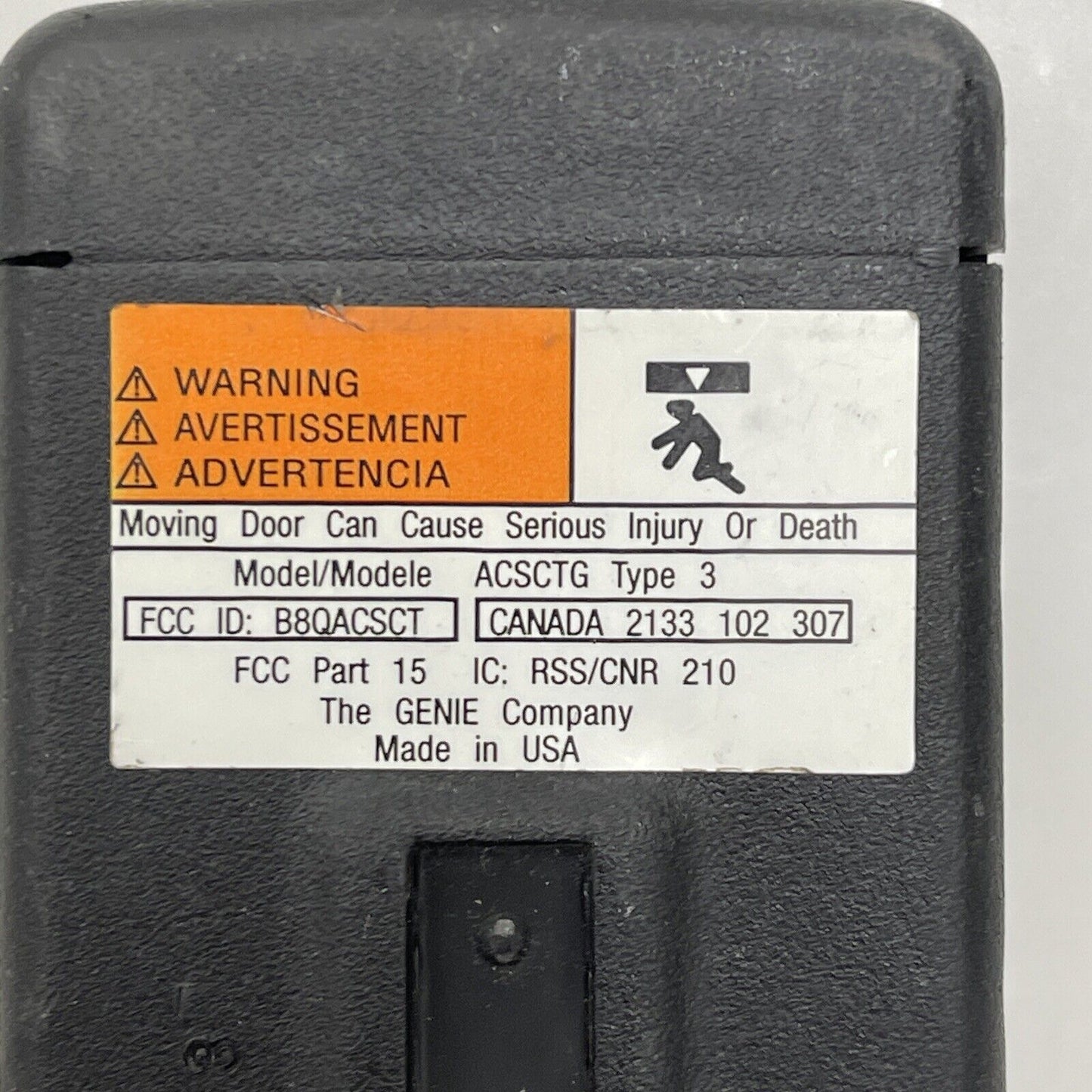 OEM Genie Intellicode ACSCTG Type 3 Button Garage Door Remote Overhead Door