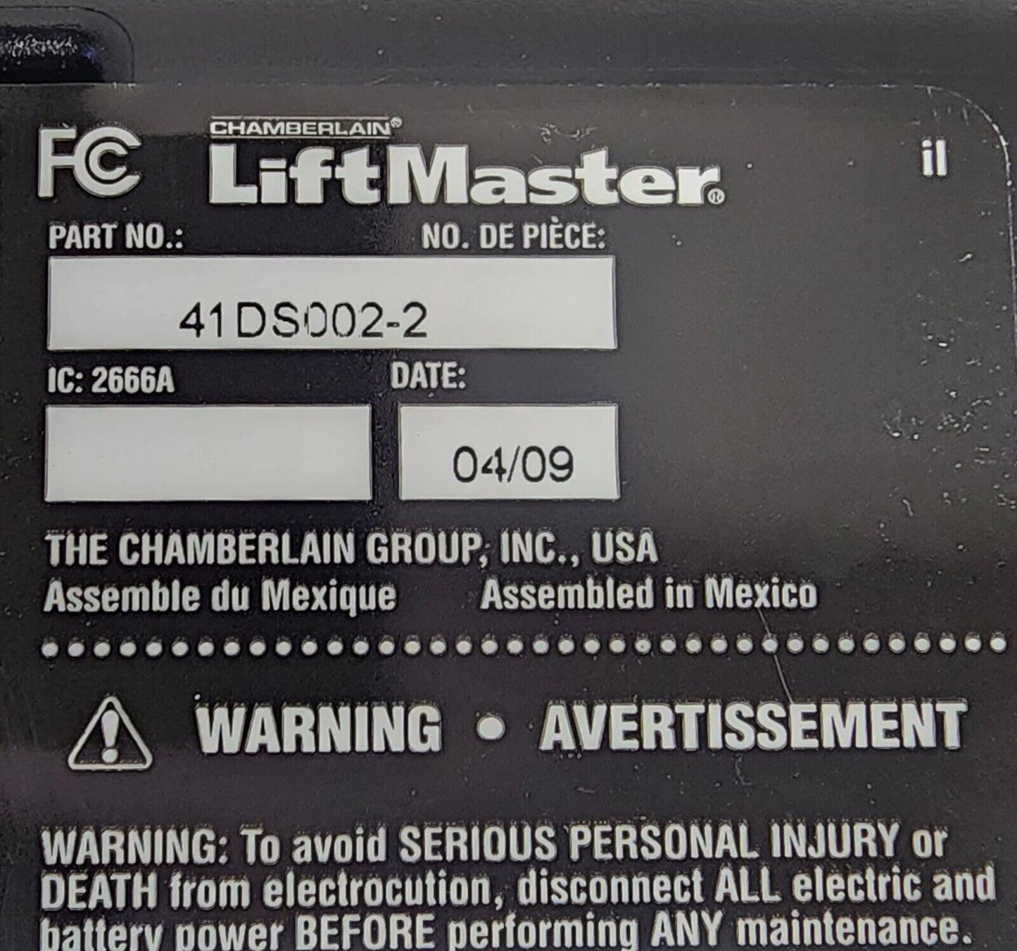 Liftmaster Chamberlain Door Circuit Board Panel Purple Learn 041DS002-2 315MHZ