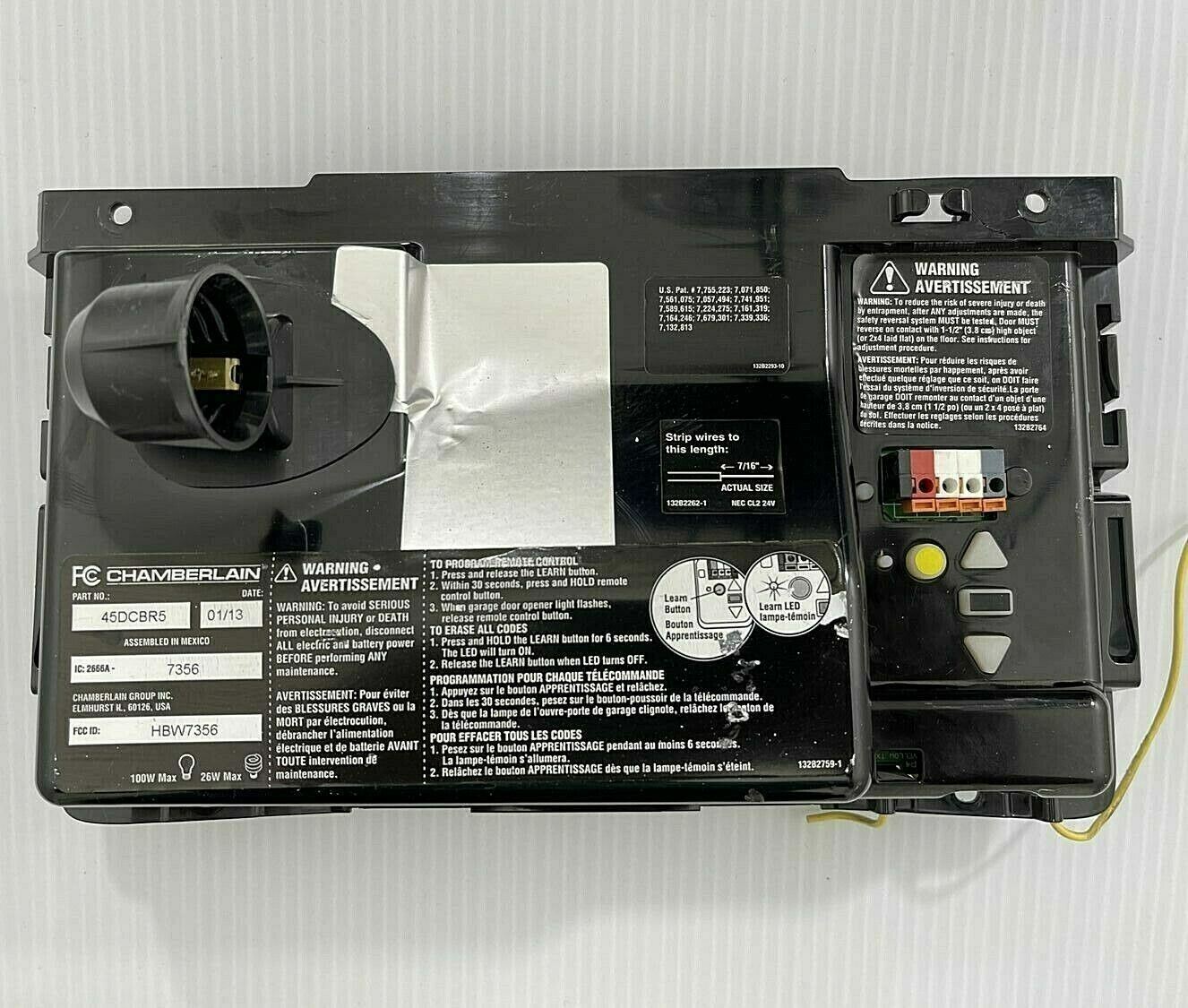 Liftmaster 45DCBR5 Garage Door Receiver Logic Board Yellow Learn Butto