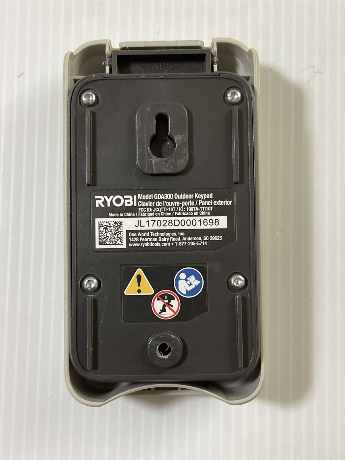 RYOBI GDA300 Garage Door Opener Outdoor Wireless Keyless Entry Keypad