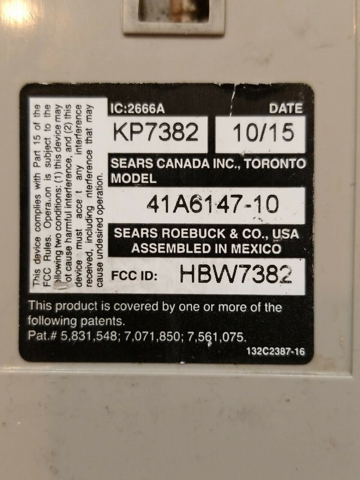 Craftsman 41A6147-10 Garage Opener Wireless Keyless Entry Pad HBW7382 KP7382