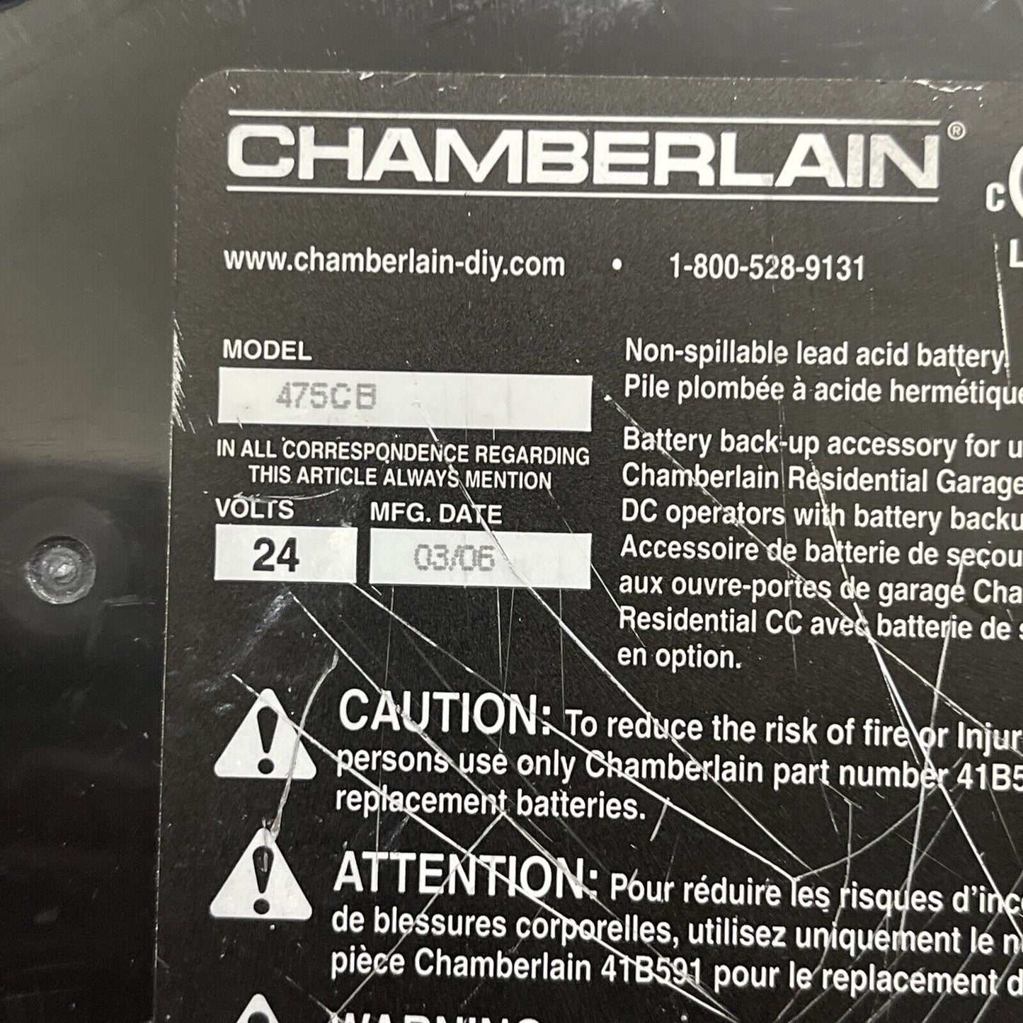 Chamberlain Liftmaster 475CB / 475LM Battery Backup Unit With 41A5726 Board