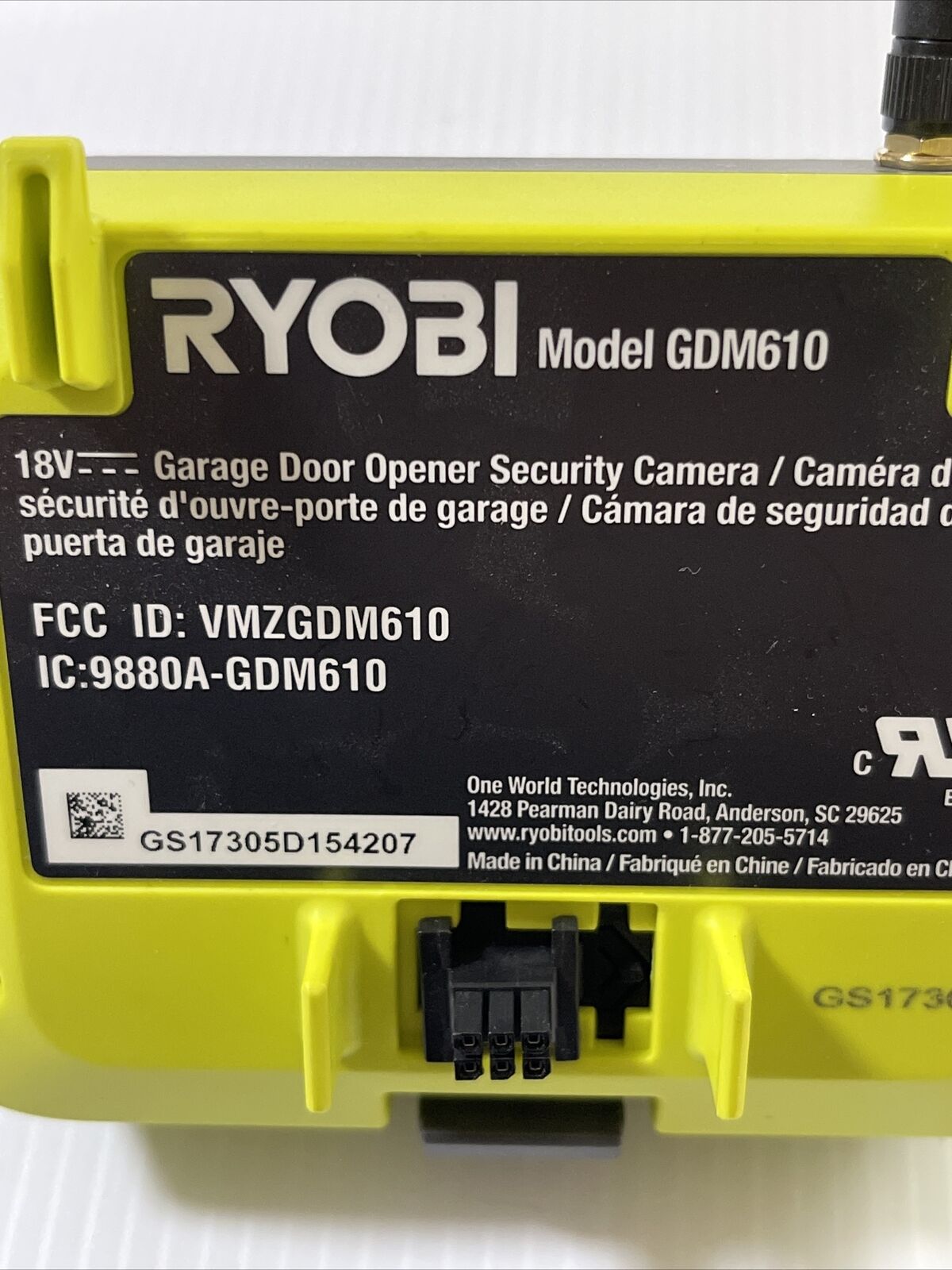 Ryobi GDM610 Garage Door Opener Security Camera