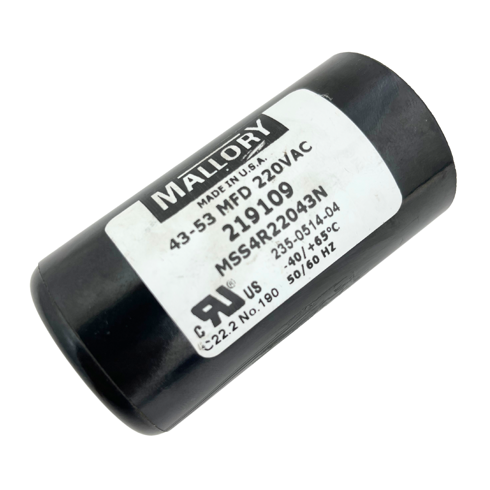 219109 Mallory Motor Starting Capacitor 43-53 MFD 50/60Hz 220VAC MSS4R ...