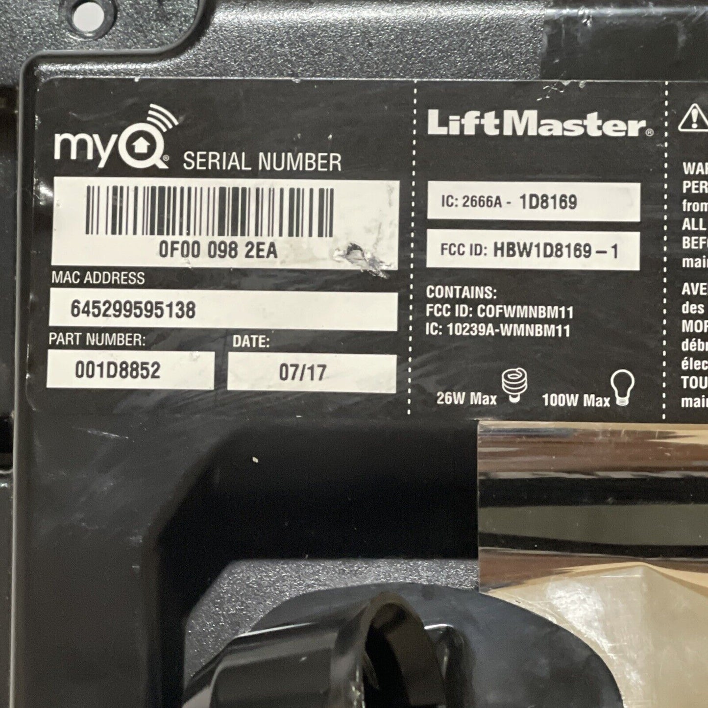 Liftmaster Chamberlain 001D8852 Garage Door Circuit Board myQ Yellow Learn