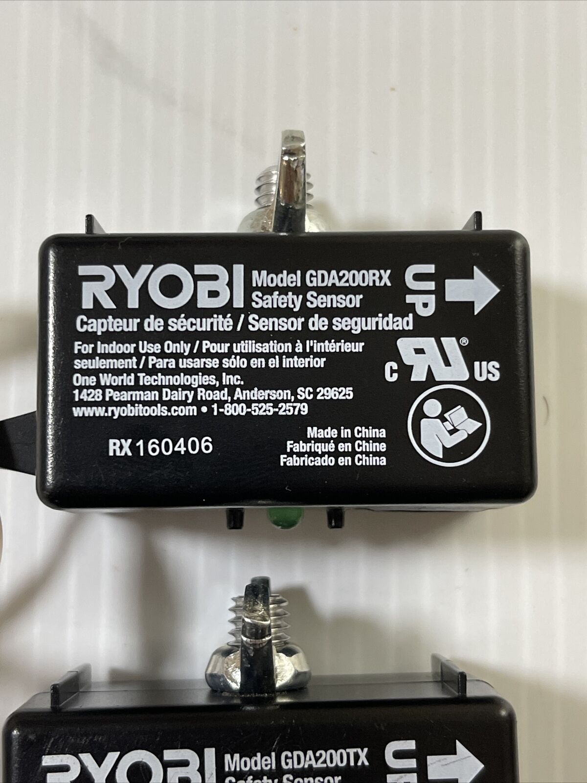 Ryobi Garage Door Opener Photo Eyes Safety Sensors (GDA200RX & GDA200TX)