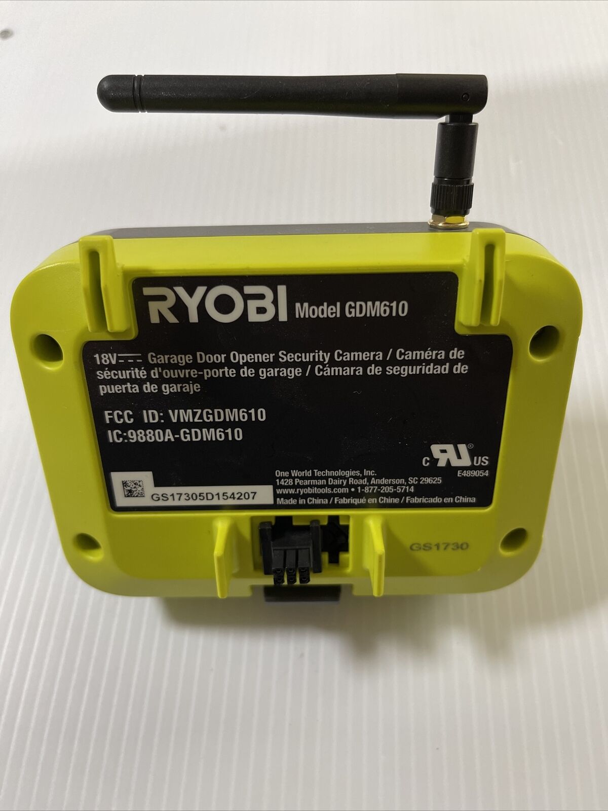 Ryobi GDM610 Garage Door Opener Security Camera