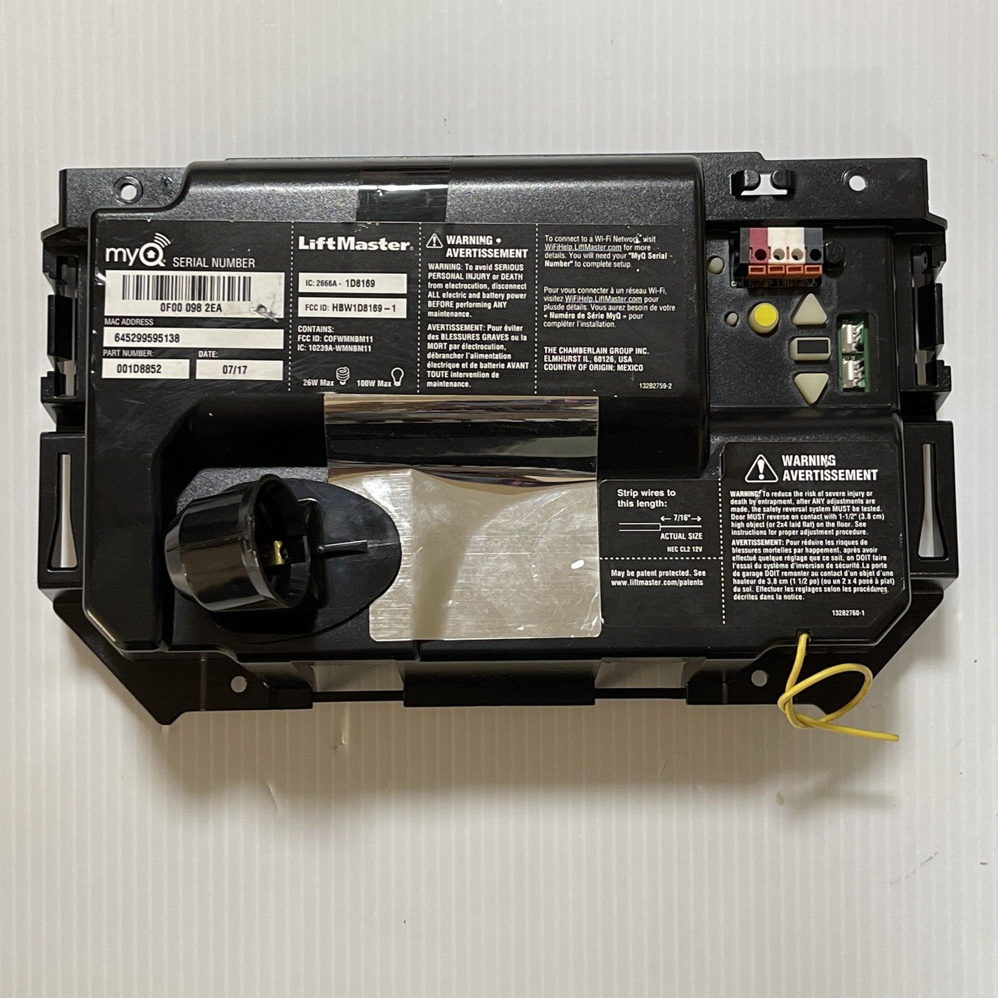 Liftmaster Chamberlain 001D8852 Garage Door Circuit Board myQ Yellow Learn