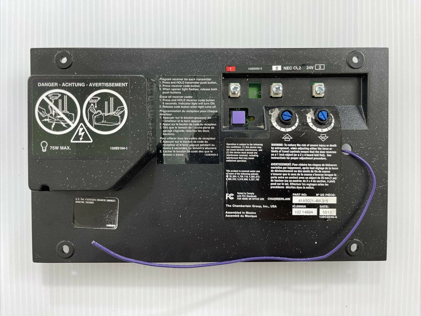 Chamberlain Liftmaster Circuit Board End Panel Purple Learn Btn 41A5021-4M-315